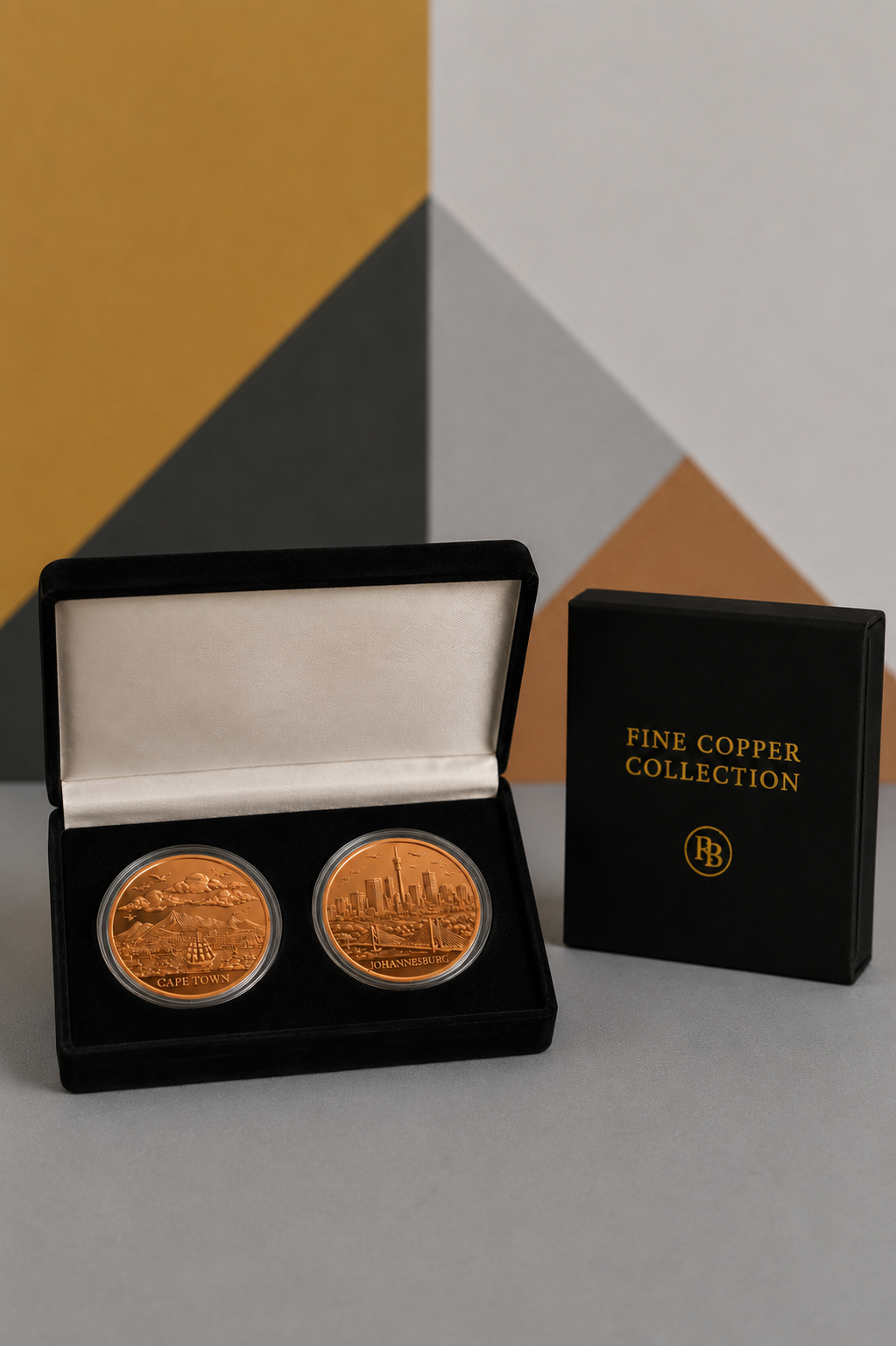 2x 1 oz Fine Copper Coins in a Case - Cape Town & Johannesburg